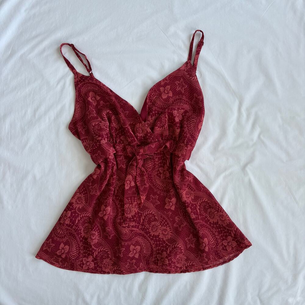 Y2K Red Paisley Babydoll Cami Top - Size 2X